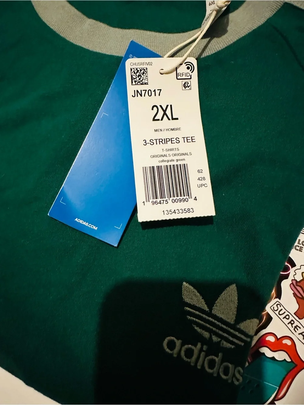 Adidas Men's Tee Shirt Size 2XL Green 3 Stripes JN7017 New with Tags